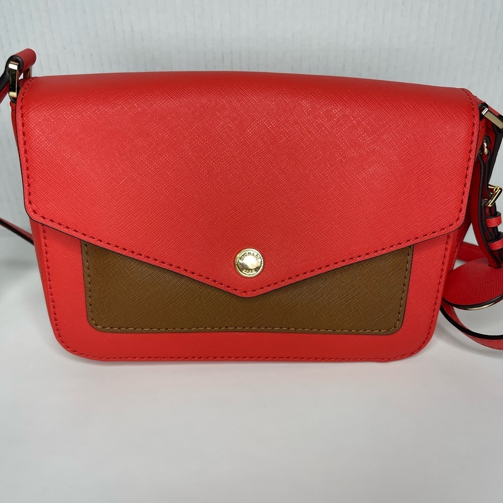 NWOT MICHAEL KORS GREENWICH COLOR POCKET SMALL FLAP CROSSBODY BROWN ORANGE RED - Picture 4 of 12